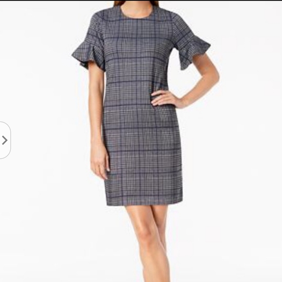 Calvin Klein Plaid Dress with Ruffle Sleeve - Picture 6 of 6
